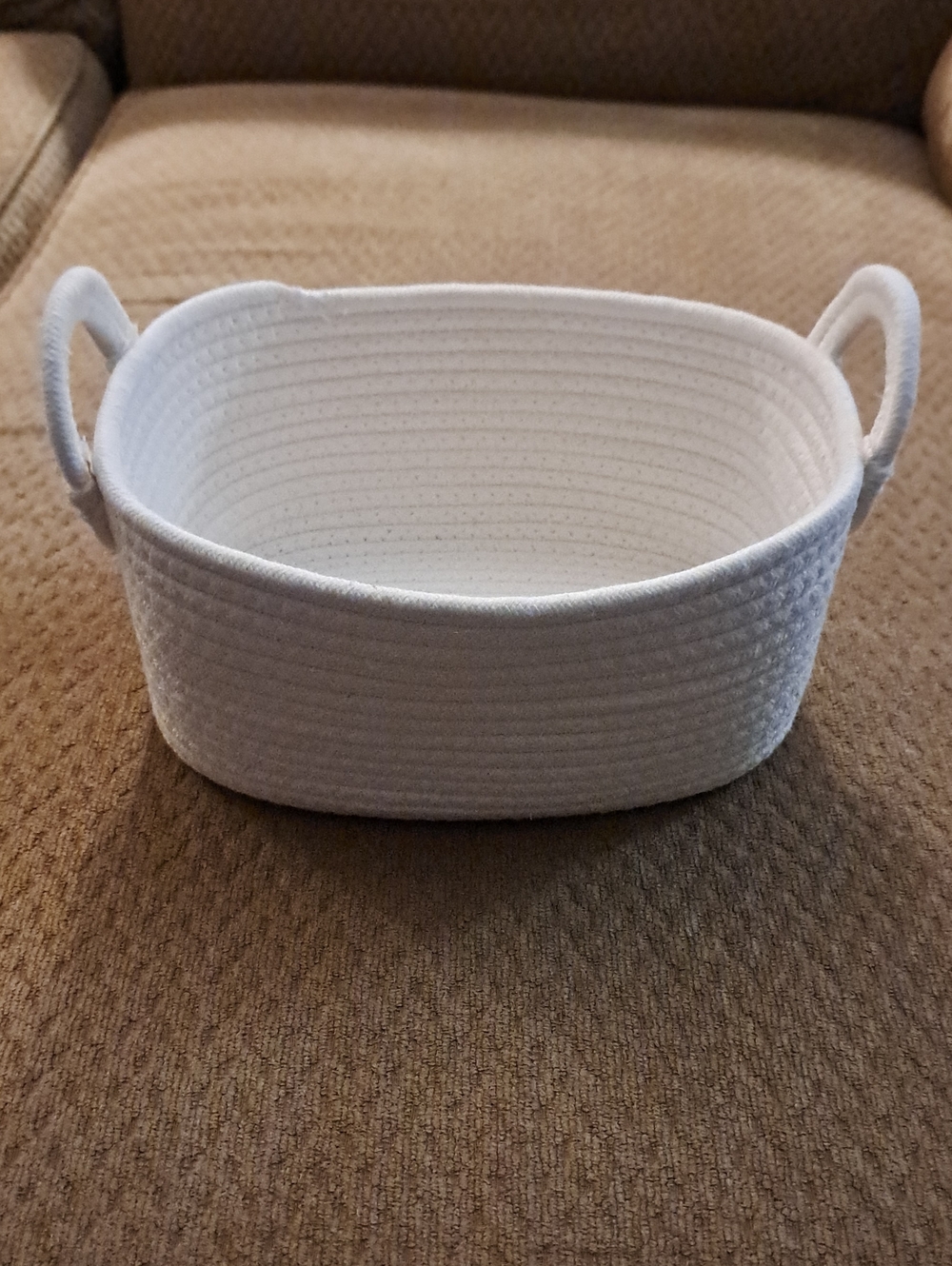 White Woven Rope Storage Basket with Handles -